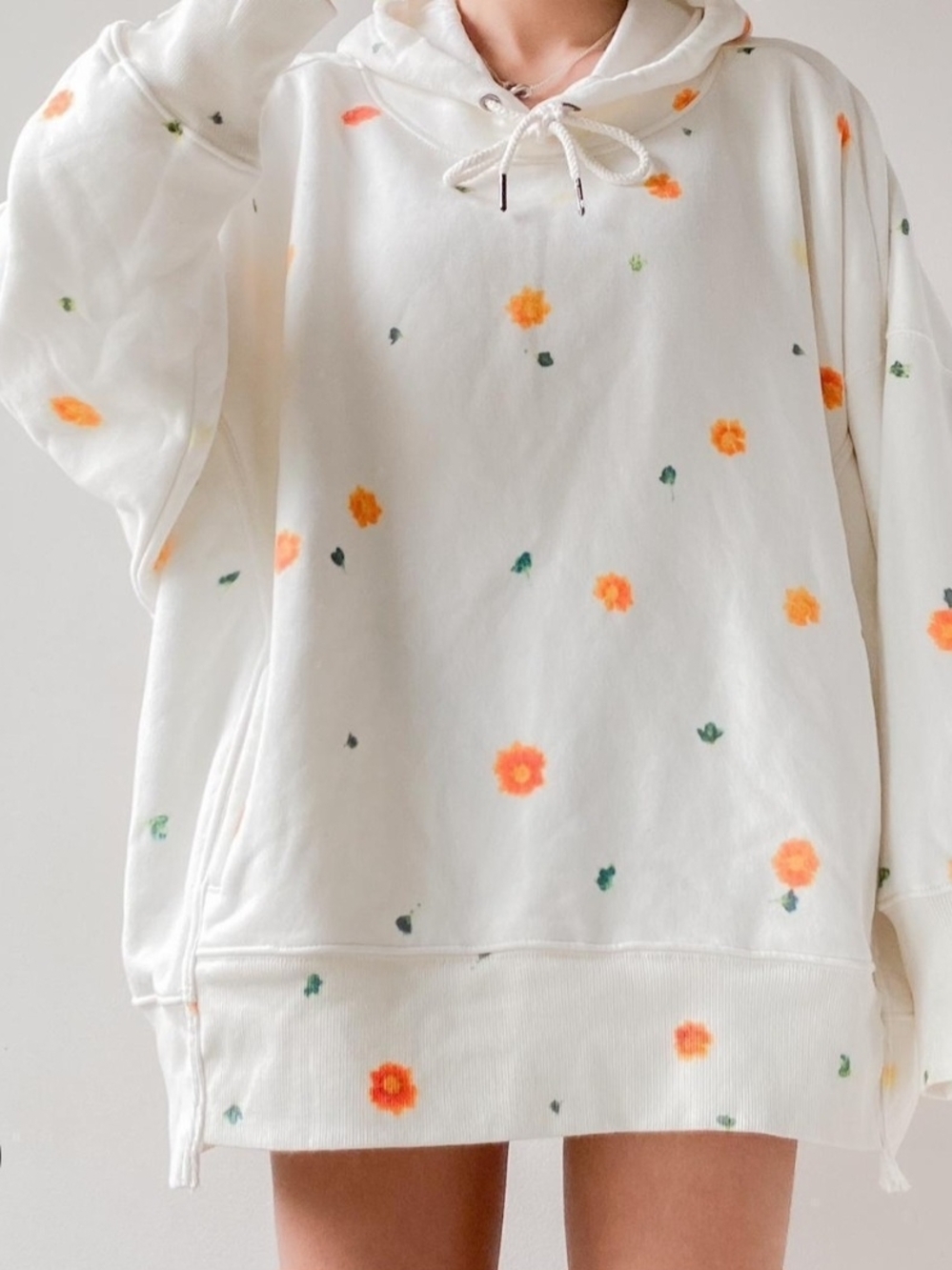 Free People Movement x Dykween Floral Hoodie Oversized Cream Sweatshirt Boho FP - Picture 2 of 9